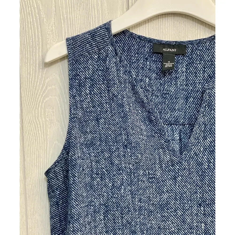 Alfani Blue Sleeveless V-Neck Top Size 4